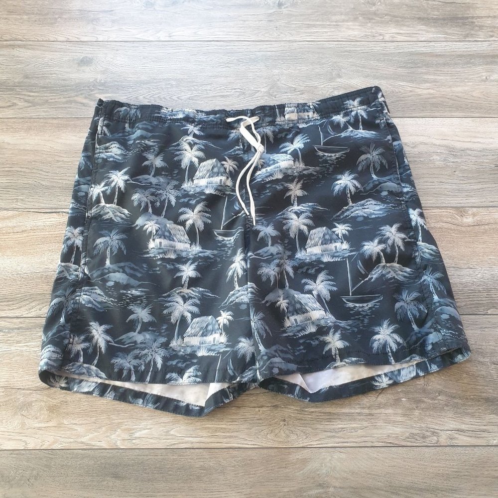 Merona Mens Large L Swim Trunks Waist 42 Hawaiian Vacation Pool Lined Drawstring